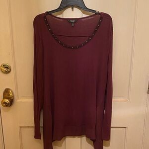 Michael Kors Deep Red Blouse with Embellished Neckline